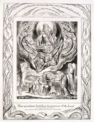 Satan geht aus der Gegenwart des Herrn und die Wohltätigkeit von Hiob aus dem 